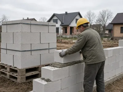 Газосиликат в Барановичах: поддон блоков и свежая кладка стены