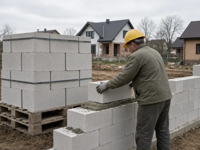 Газосиликат в Барановичах: поддон блоков и свежая кладка стены