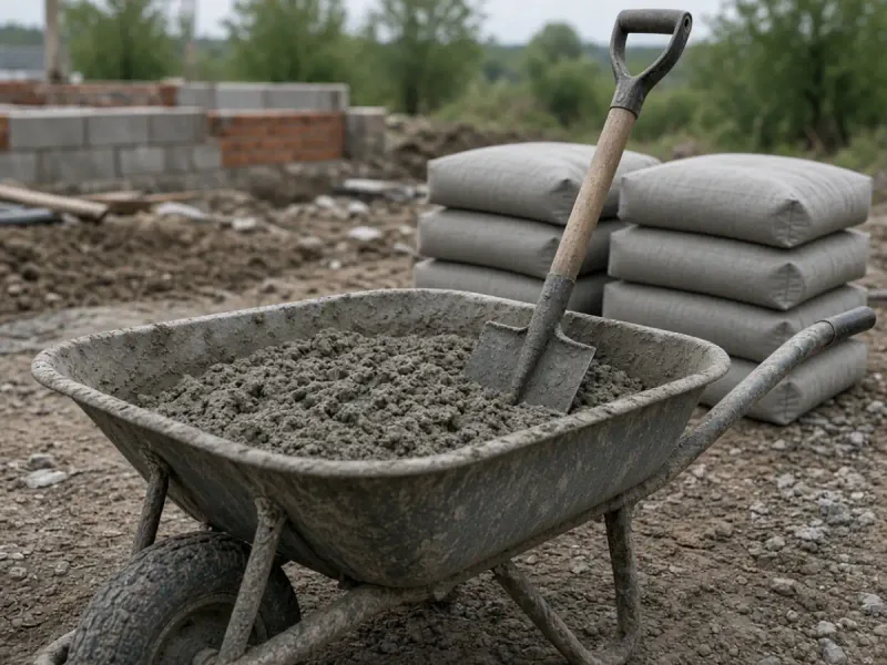 Замес раствора из цемента на площадке в Барановичах